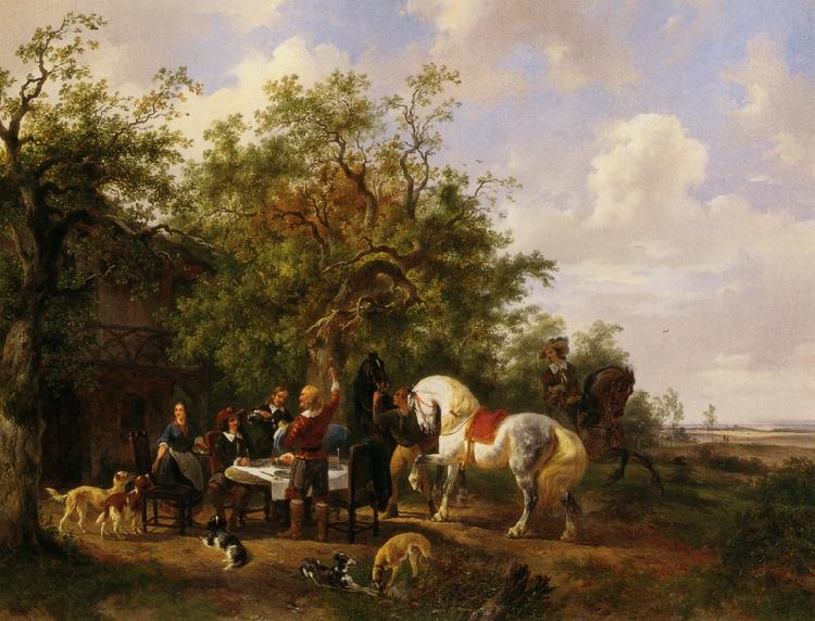 Wouterus Verschuur Compagny with horses and dogs at an inn oil painting picture
